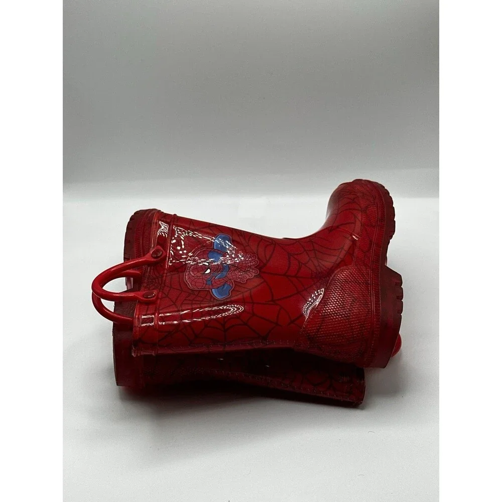 Spider-Man Toddler Size 8 Red Rain Boots Marvel Spiderman Handles Unisex Lot